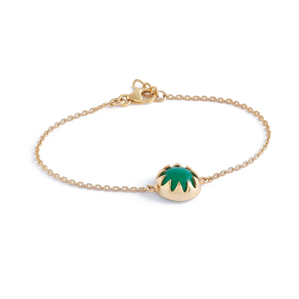 Gold Corona Green Onyx Cabochon Bracelet