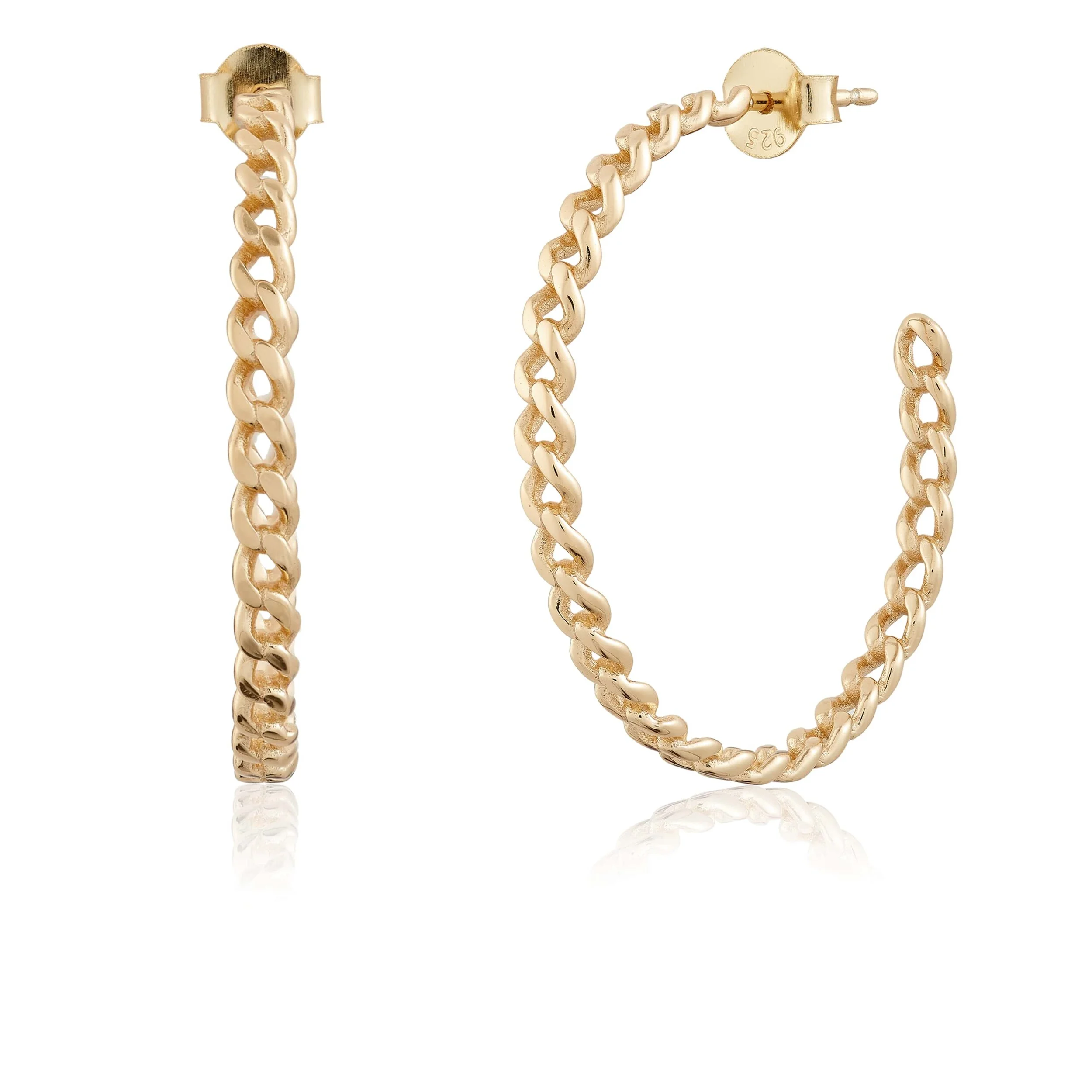 Gold Celia Curb Chain Large Hoop Earrings