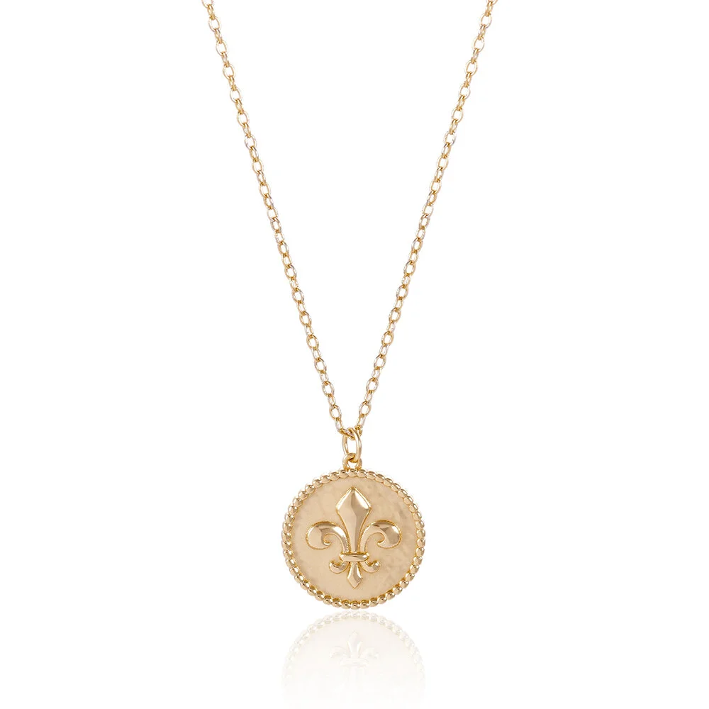 Gold Fleur De Lis Coin Necklace