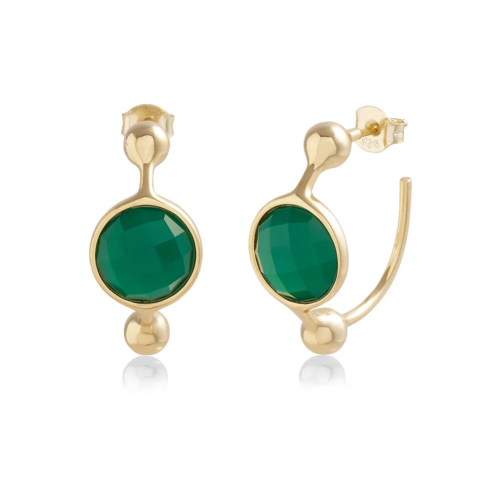 Gold Perlina Green Onyx Hoop Earrings