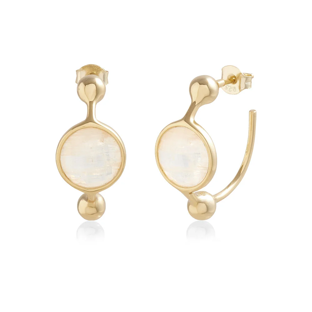 Gold Perlina Moonstone Hoop Earrings