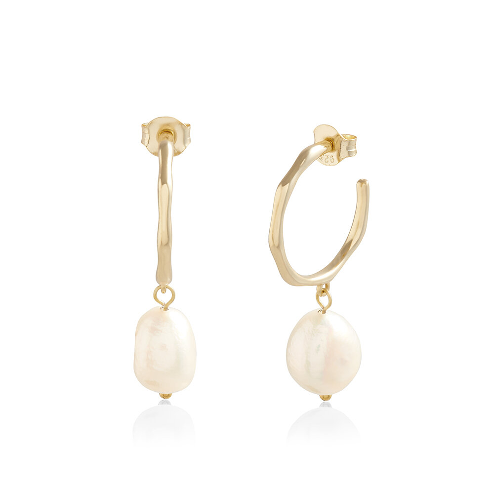 Gold Adorned Pearl Hoop Earrings