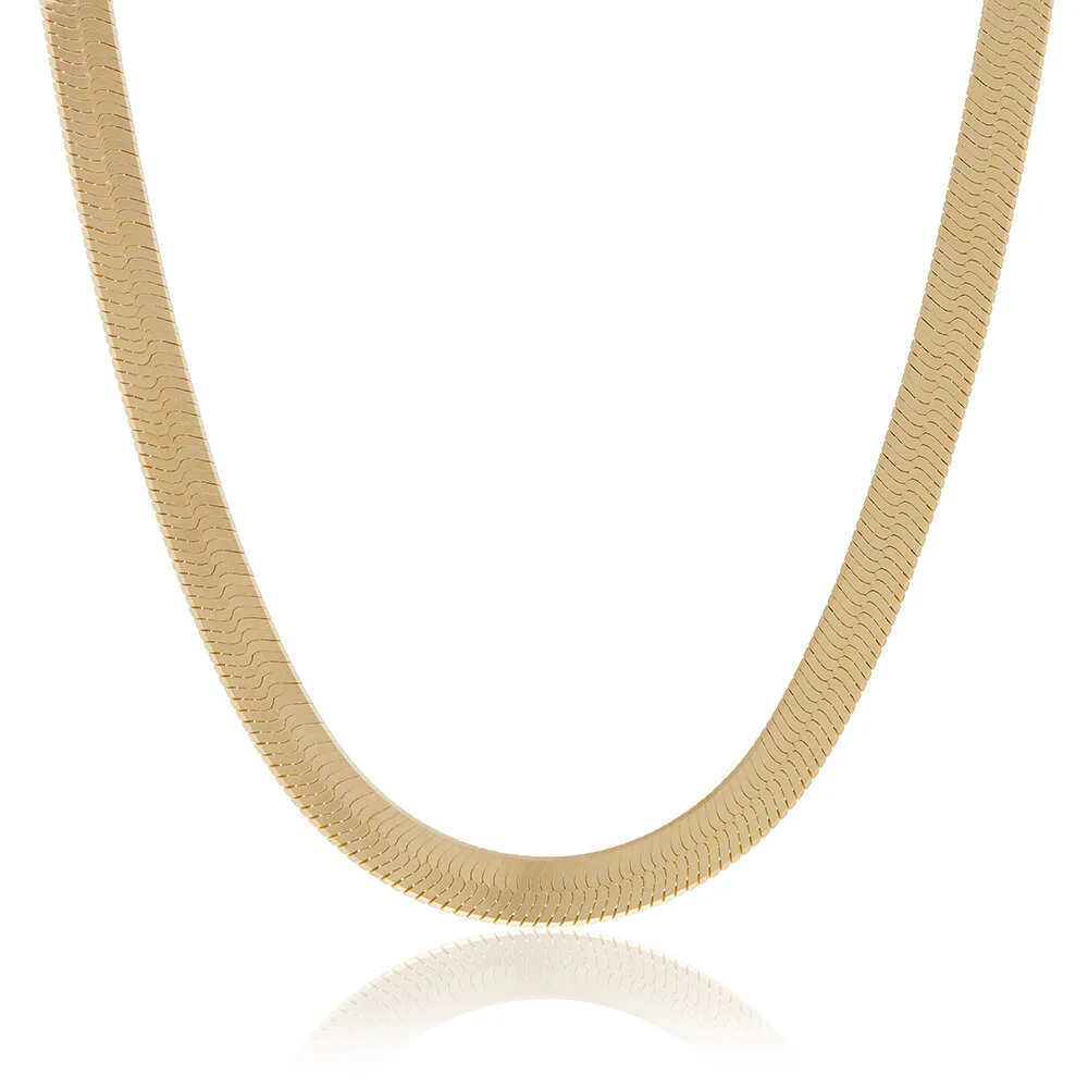 [vid] Gold Calafia Flat Snake-Chain Necklace
