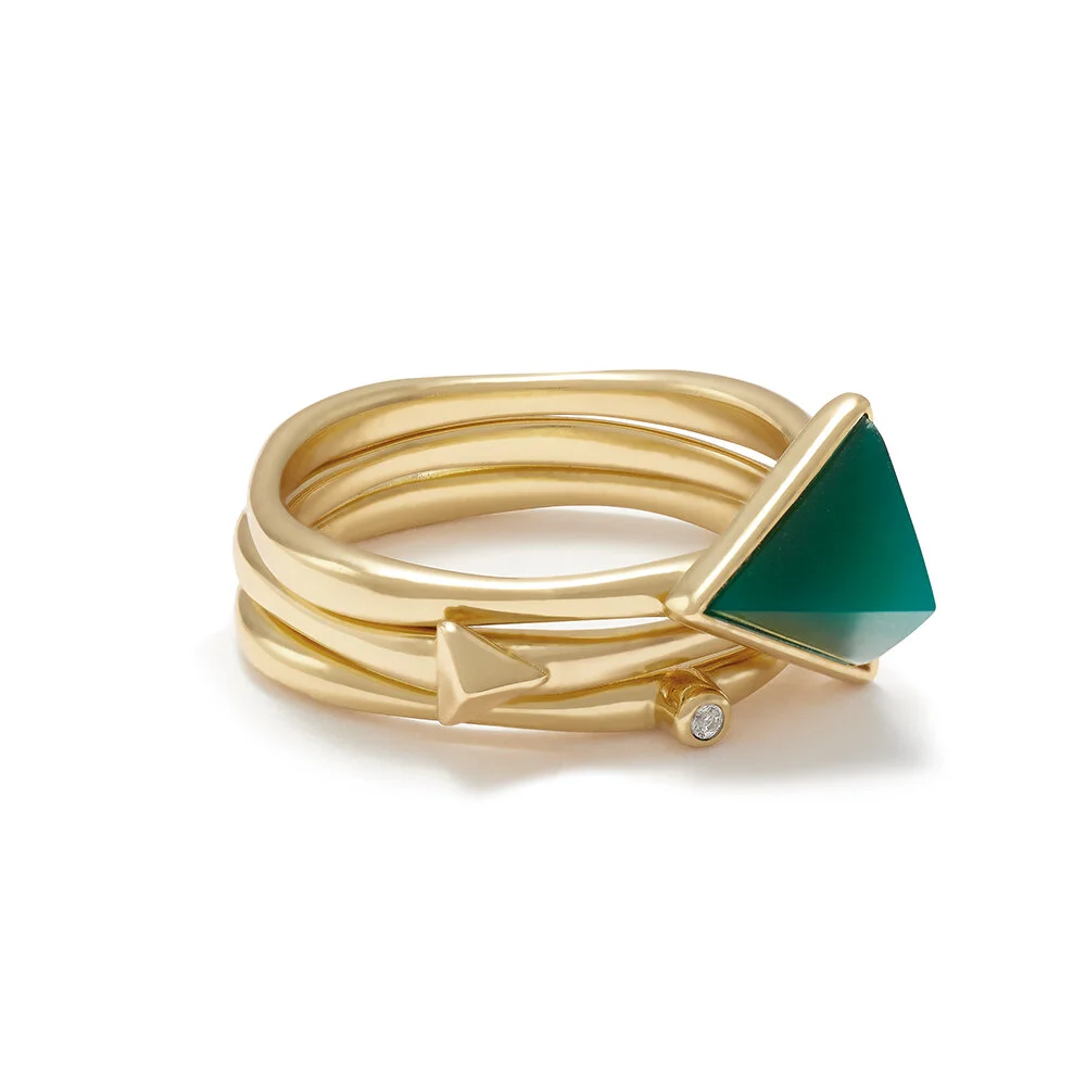 Gold Trio Tesoro Green Onyx Ring