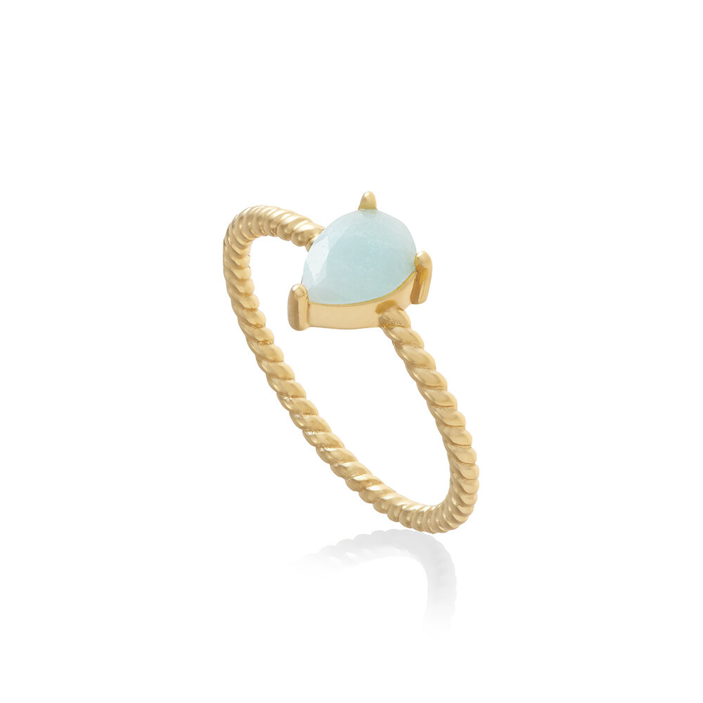 Gold Lacrima Amazonite Rope Ring