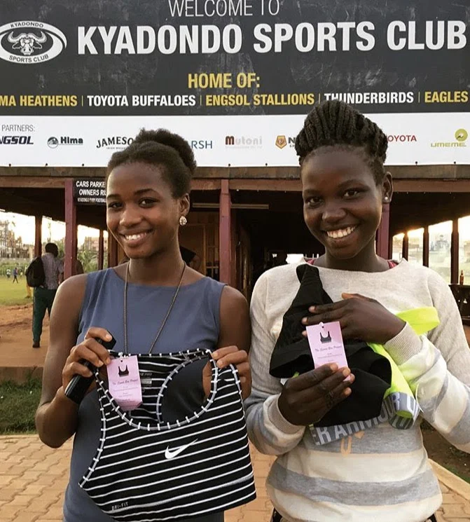 Players with Growing the Game for Girls in Uganda received sports bras in December 2017.