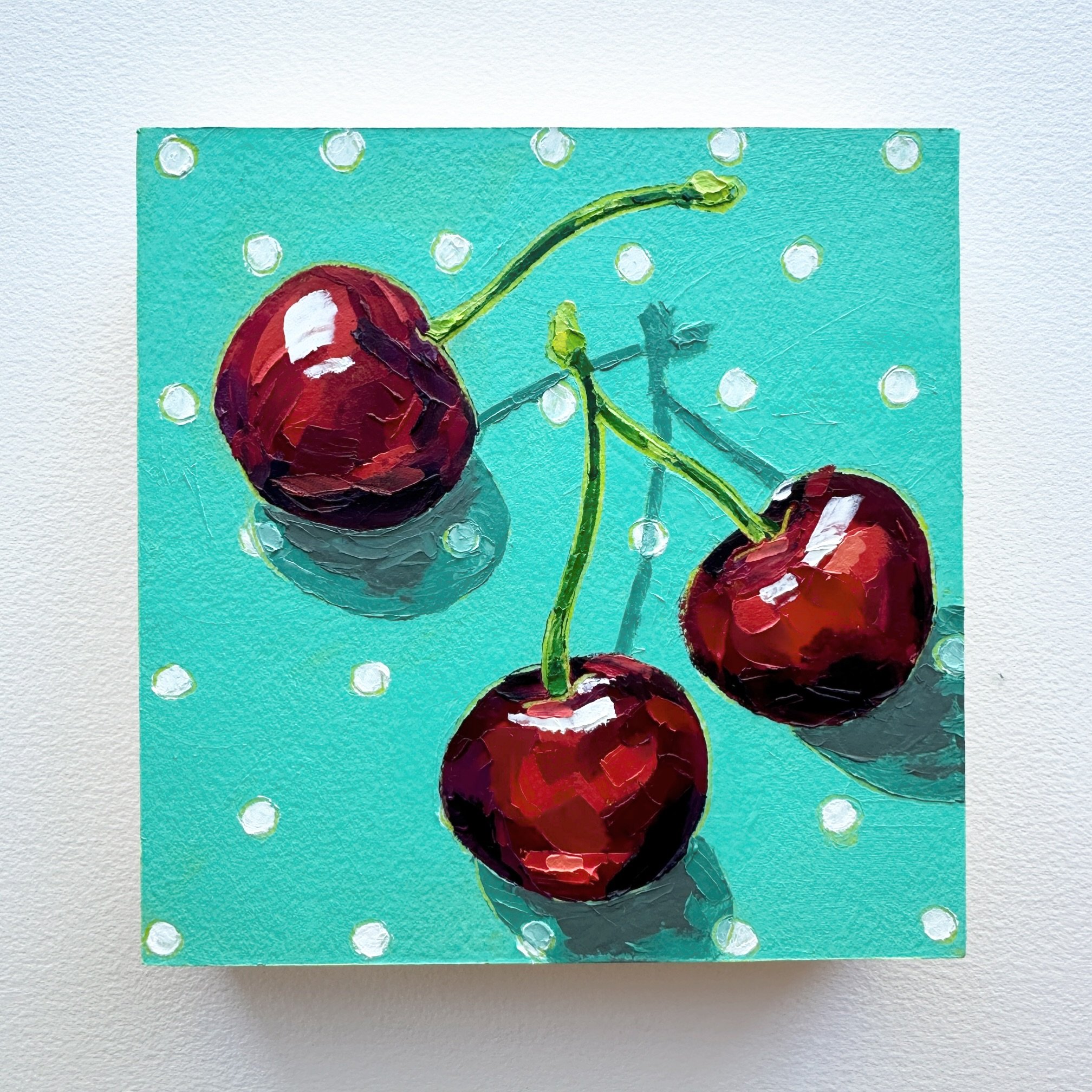 Day 52, The 100 Day Project 2024 @dothe100dayproject

Cherries! 

For days 51-60 of my 100 Day Project, I&rsquo;ll be painting fruits. They will all be 6&rdquo;x6&rdquo; on Arches oil paper mounted to 1.5&rdquo; deep panels, painted with my favorite 