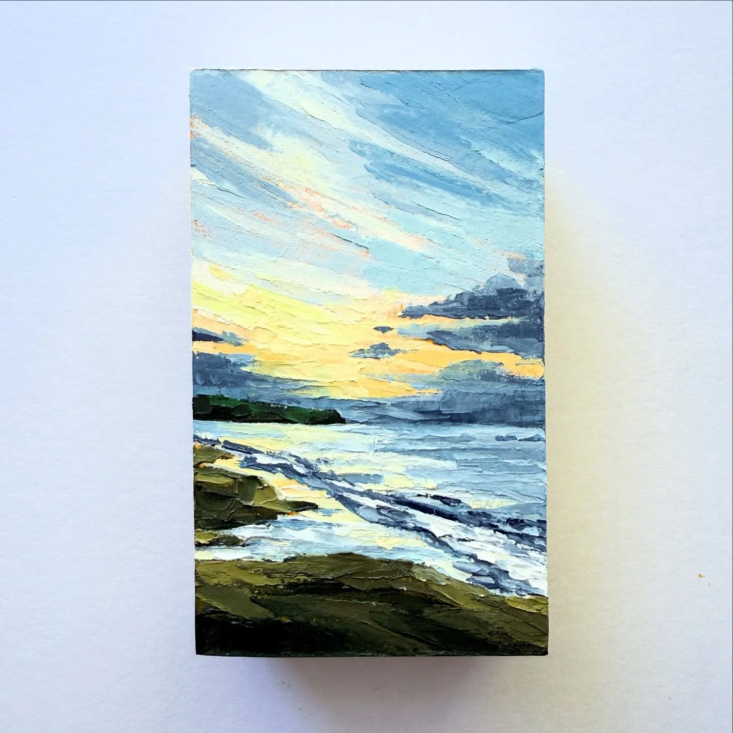 AVAILABLE
September Landscape 12; 3”x5”x1.5”, $75
Oil and cold wax medium on Arches oil paper mounted to a cradled wooden panel. Framing available for an additional charge. Comment “SOLD” or DM me if you would like to c