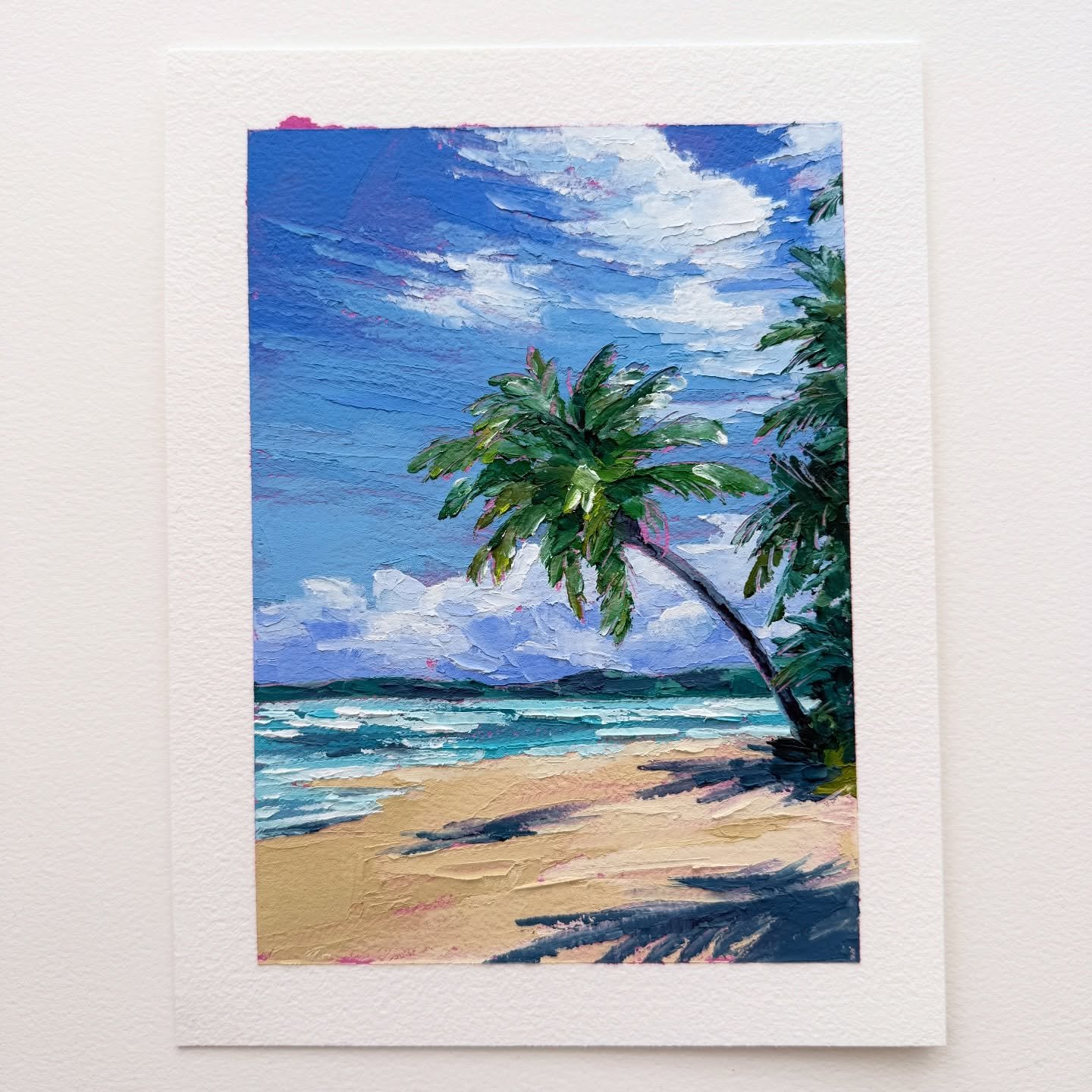 SOLD
Day 43 The 100 Day Project 2026
5&rdquo;x7&rdquo; Oil and Cold Wax on Arches Oil Paper
$75, plus shipping&nbsp;

Blue skies, hot sand, lush palms. Another gorgeous scene inspired from a beautiful photo sent to me from a friend&rsquo;s recent Dom