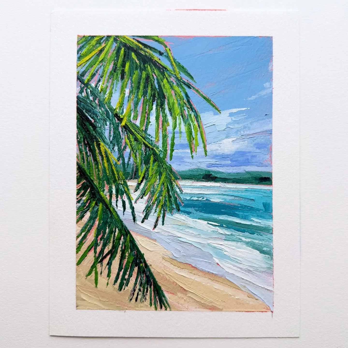 AVAILABLE
Day 44 The 100 Day Project 2026
5&rdquo;x7&rdquo; Oil and Cold Wax on Arches Oil Paper
$75, plus shipping&nbsp;

Another tropical scene which I needed today. Mother Nature is starting to really test my patience with the wild weather swings 