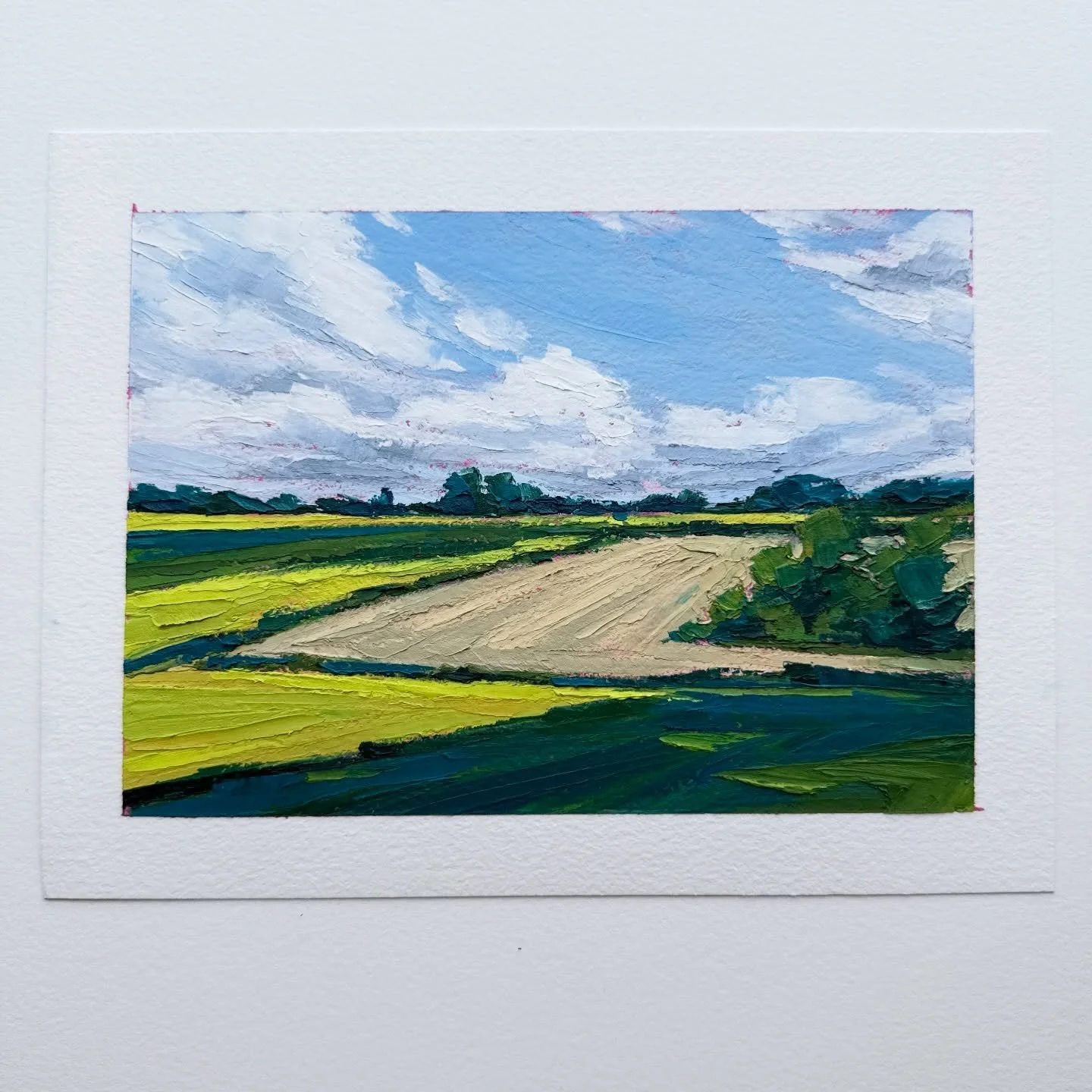 AVAILABLE
Day 48 The 100 Day Project 2026
7&rdquo;x5&rdquo; Oil and Cold Wax on Arches Oil Paper
$75, plus shipping&nbsp;

Fields with the ocean palette. I refused to mix up a fresh palette today and had to wrestle the paint the entire time. Going to