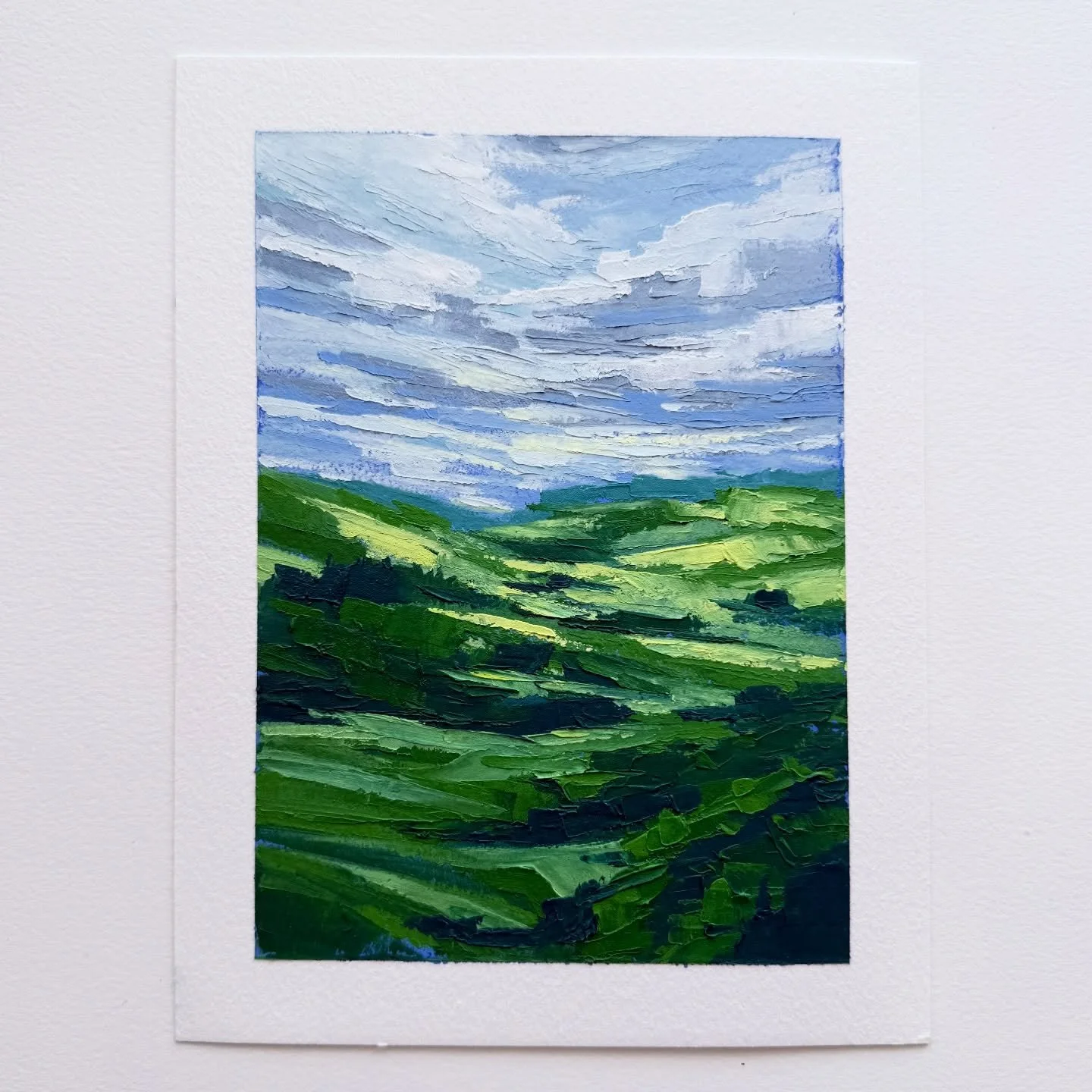 AVAILABLE
Day 55 The 100 Day Project 2026
5&rdquo;x7&rdquo; Oil and Cold Wax on Arches Oil Paper
$75, plus shipping&nbsp;

Getting this one posted under the wire. ✅ Grabbed the lush greens palette from the top of the pile of palettes in my freezer an
