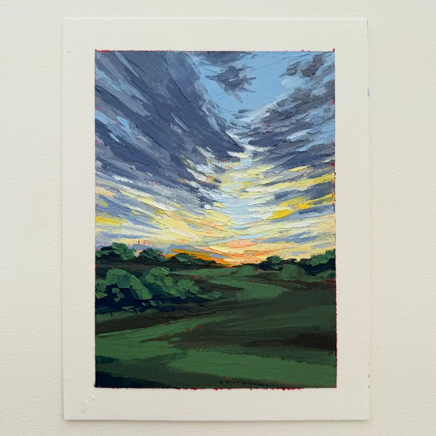AVAILABLE
Day 58 The 100 Day Project 2026
5&rdquo;x7&rdquo; Oil and Cold Wax on Arches Oil Paper
$75, plus shipping

Painted last night from a photo I took from the car (I was not driving) Monday evening. 

This year I&rsquo;m exploring quick, abstra