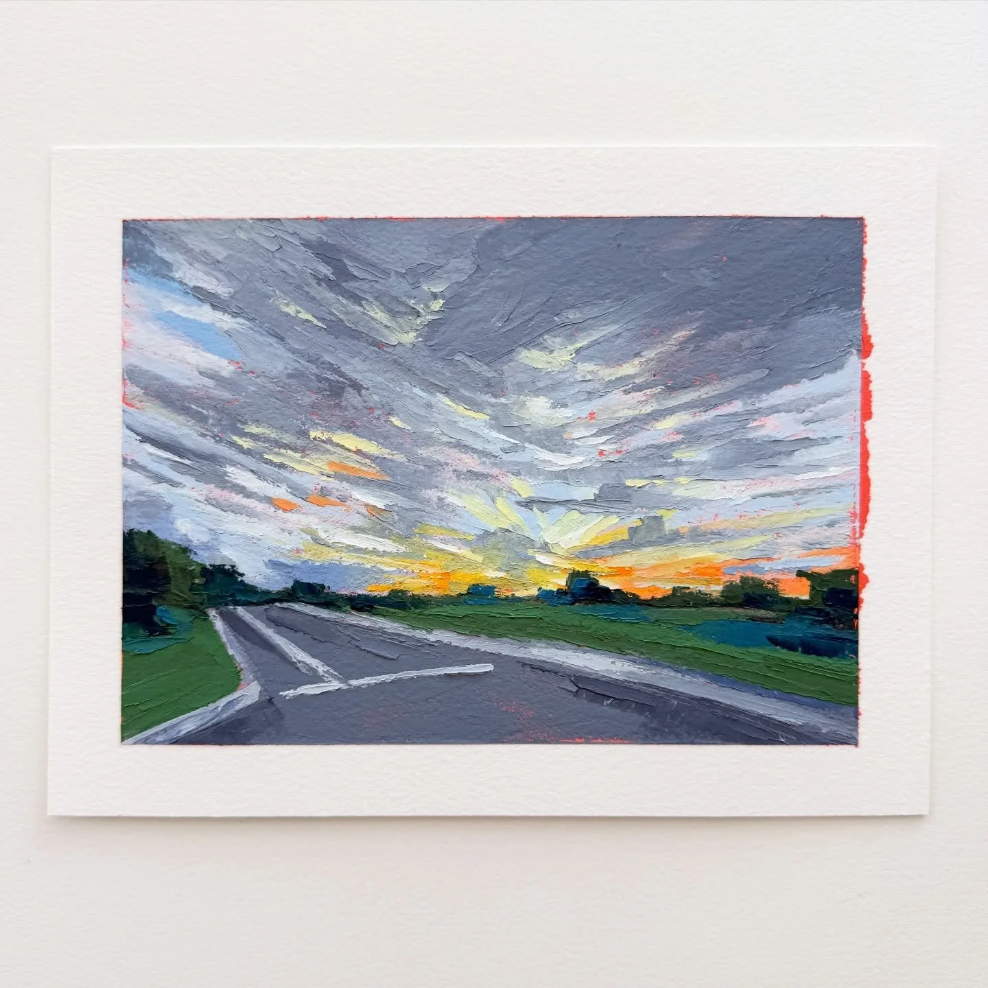 AVAILABLE
Day 59 The 100 Day Project 2026
7&rdquo;x5&rdquo; Oil and Cold Wax on Arches Oil Paper
$75, plus shipping

A most ordinary scene elevated after a cloudburst. Another inspired from a drive home the other evening. 

This year I&rsquo;m explor