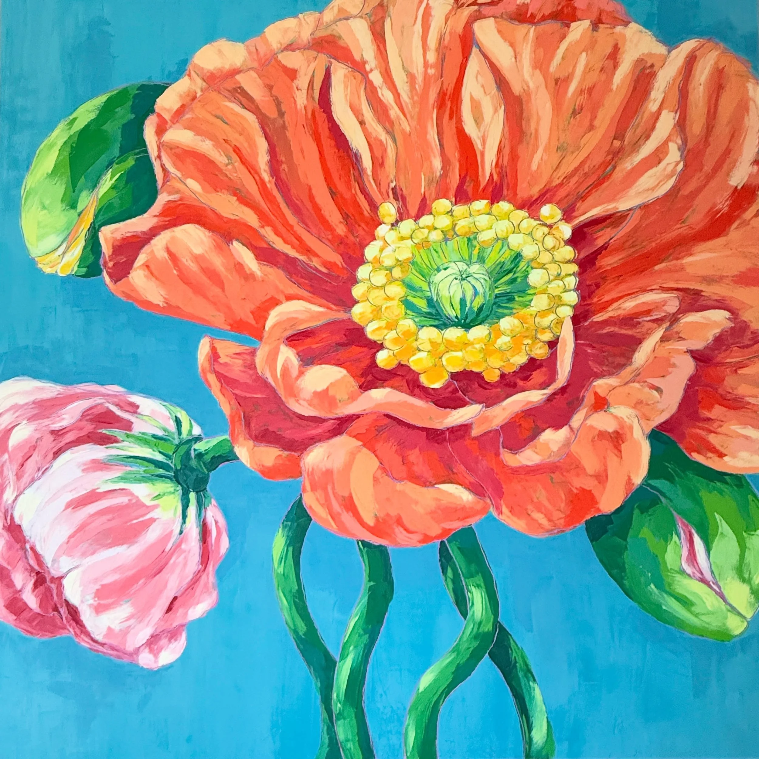 &ldquo;Charm&rdquo;
36&rdquo;x36&rdquo; Oil and Cold Wax on Arches Oil Paper
(Please DM me for more details)

Another big, beautiful bloom. This one kept calling me back for just a little bit more attention, but she&rsquo;f finally finished and she&r