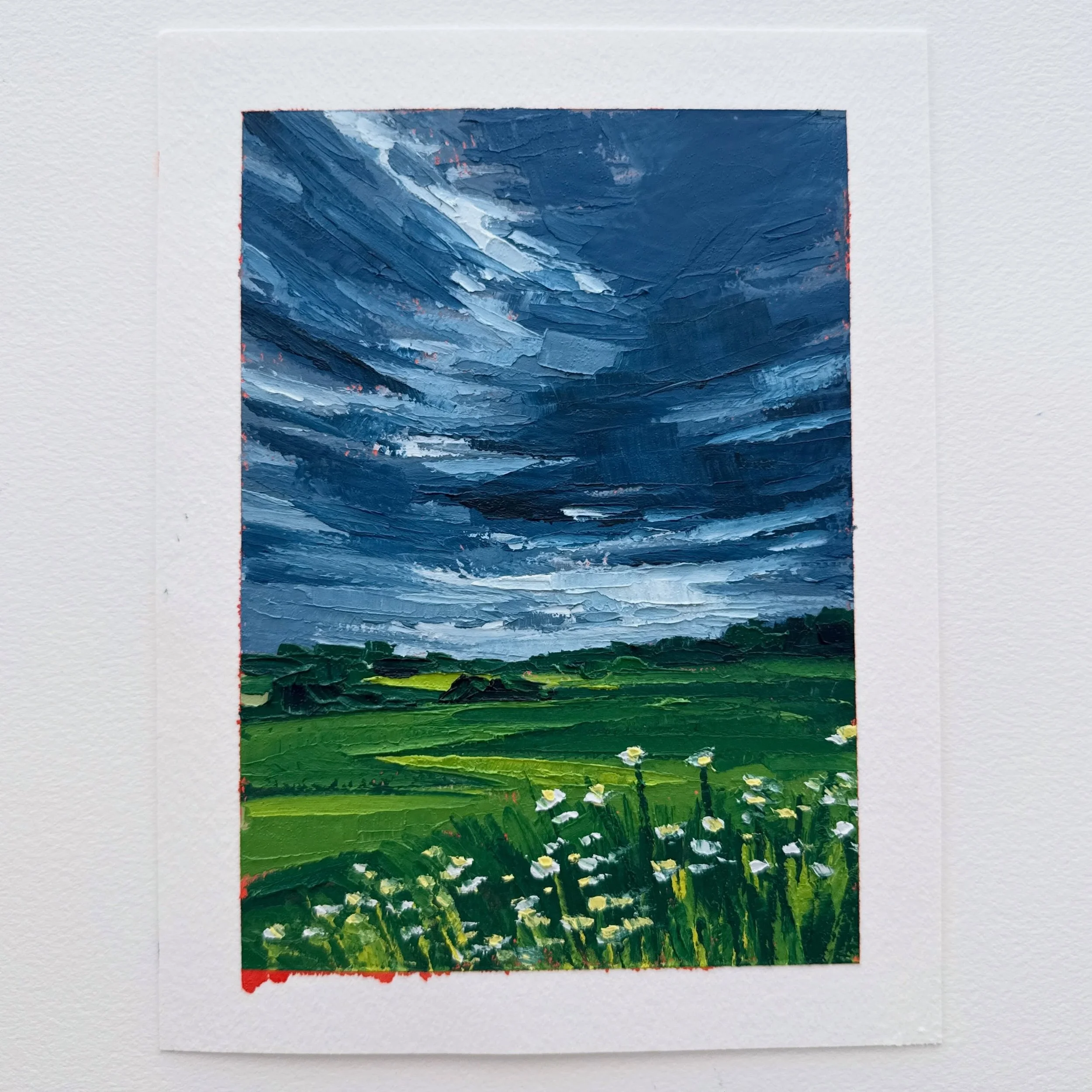 AVAILABLE
Day 63 The 100 Day Project 2026
5&rdquo;x7&rdquo; Oil and Cold Wax on Arches Oil Paper
$75, plus shipping

I just love a proper Summer thunderstorm&mdash;one rolled through this afternoon. I love just before the storm starts when the deep a