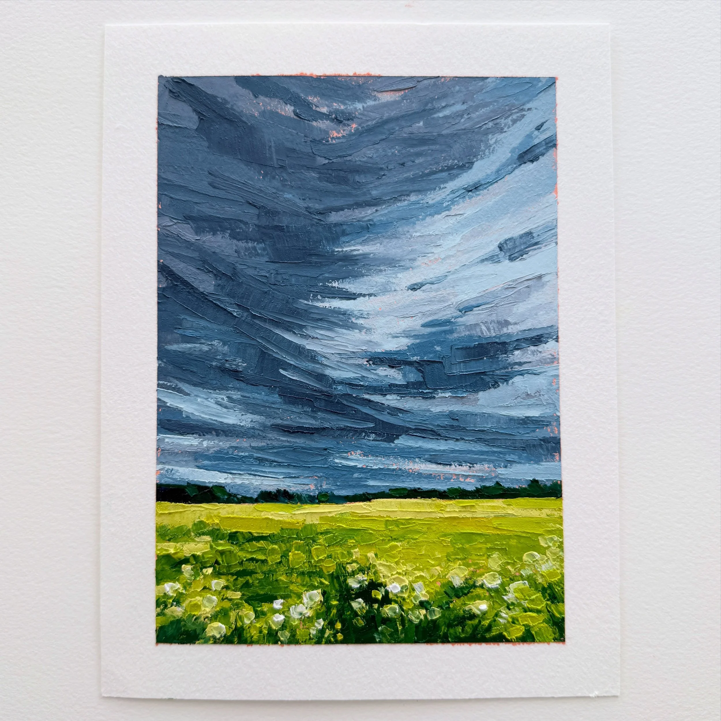 AVAILABLE
Day 64 The 100 Day Project 2026
5&rdquo;x7&rdquo; Oil and Cold Wax on Arches Oil Paper
$75, plus shipping

Sticking with the stormy skies theme. Don&rsquo;t be surprised if there are more&mdash;I kinda love them! 

This year I&rsquo;m explo