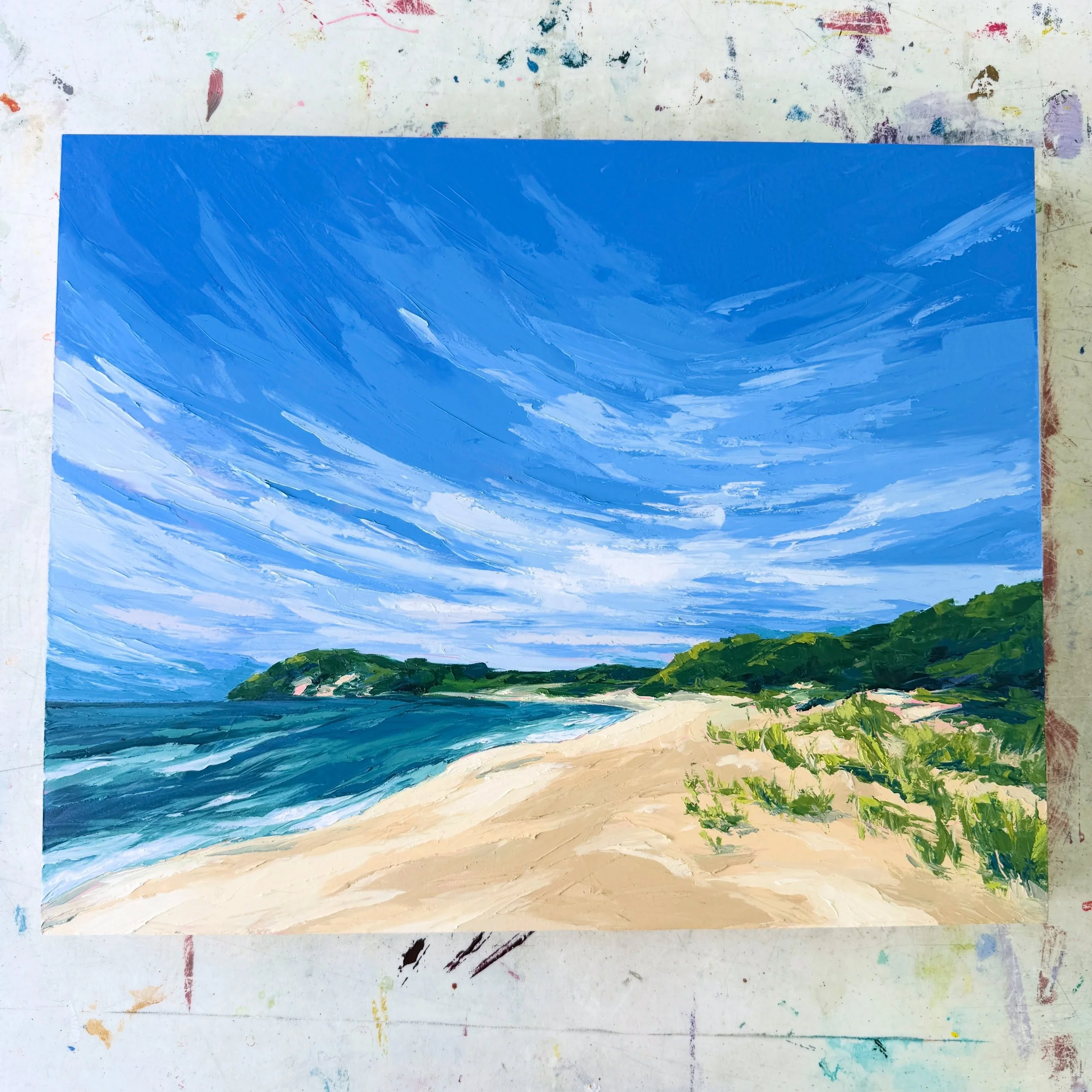 SOLD
&ldquo;Good Harbor Bay&rdquo;
Day 66 The 100 Day Project 2026
20&rdquo;x16&rdquo; Oil and Cold Wax on Arches Oil Paper

My completed piece from Saturday&rsquo;s Leland Air Plein Air painting Day. Though the day was not without hiccups, in the en