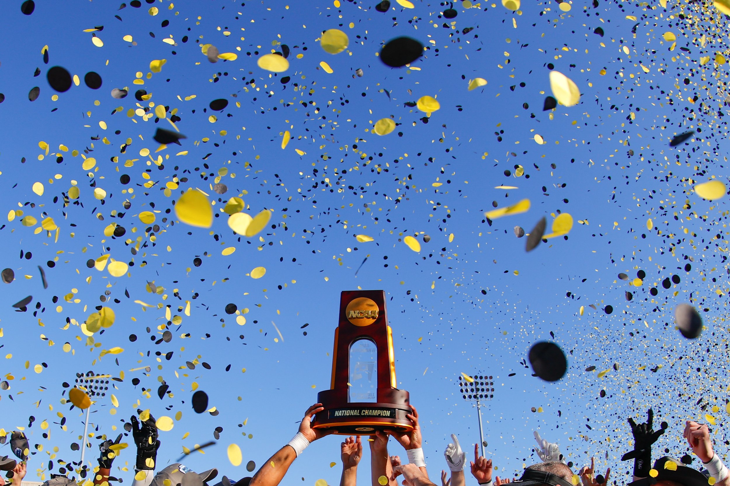  MCKINNEY, TEXAS - DECEMBER 16: EDITORS NOTE: image has been taken with a fisheye lens) The national champion trophy is seen after the Harding Bisons defeating the Colorado School of Mines Orediggers during the Division II Football Championship held 