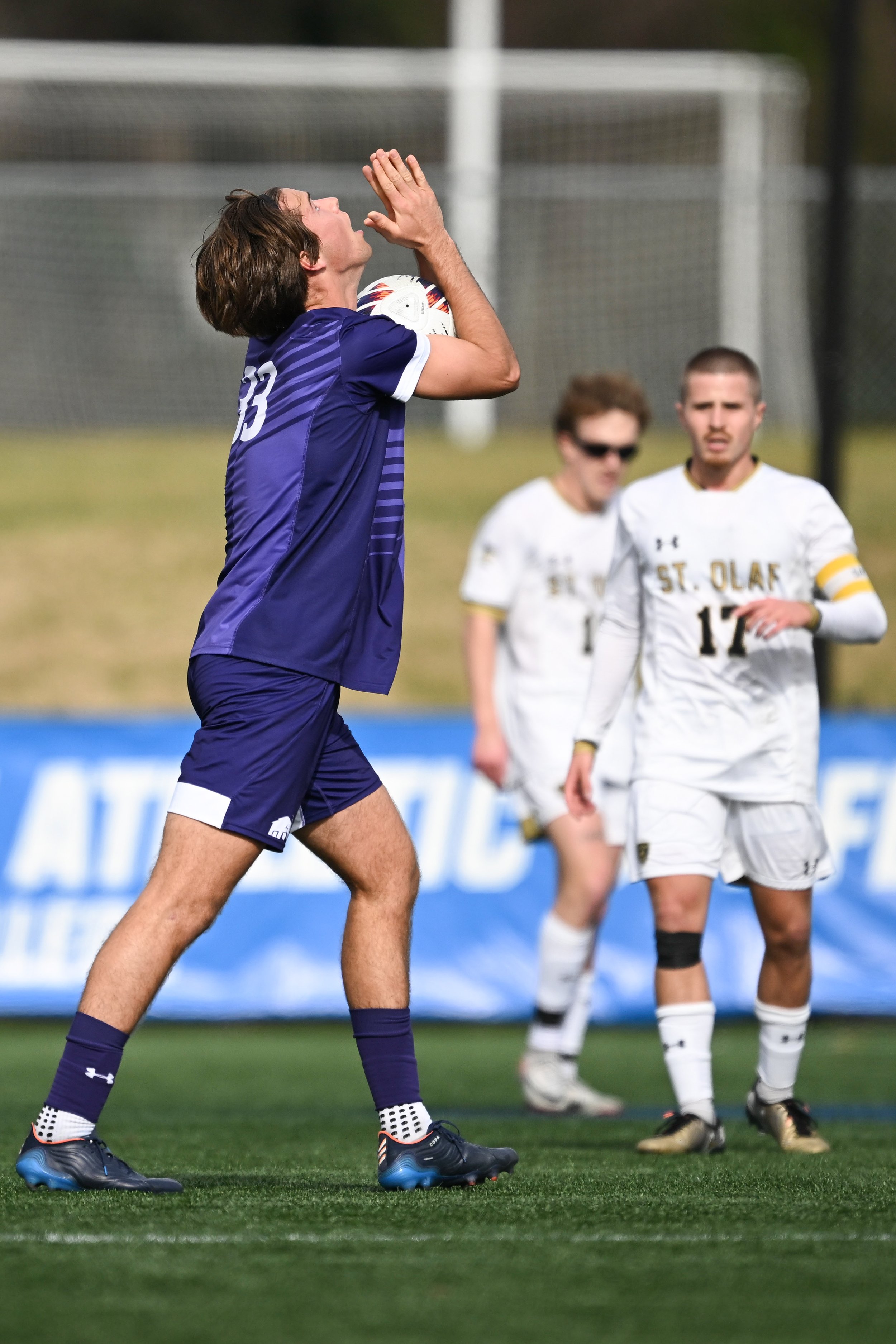  SALEM, VIRGINIA - DECEMBER 03:  Simon Kalinauskas #33 of the Amherst Mammoths reacts during the 2023 Division III Men's Soccer Championship against the St. Olaf Oles at Donald J. Kerr Stadium on December 03, 2023 in Salem, Virginia. St.  (Photo by G