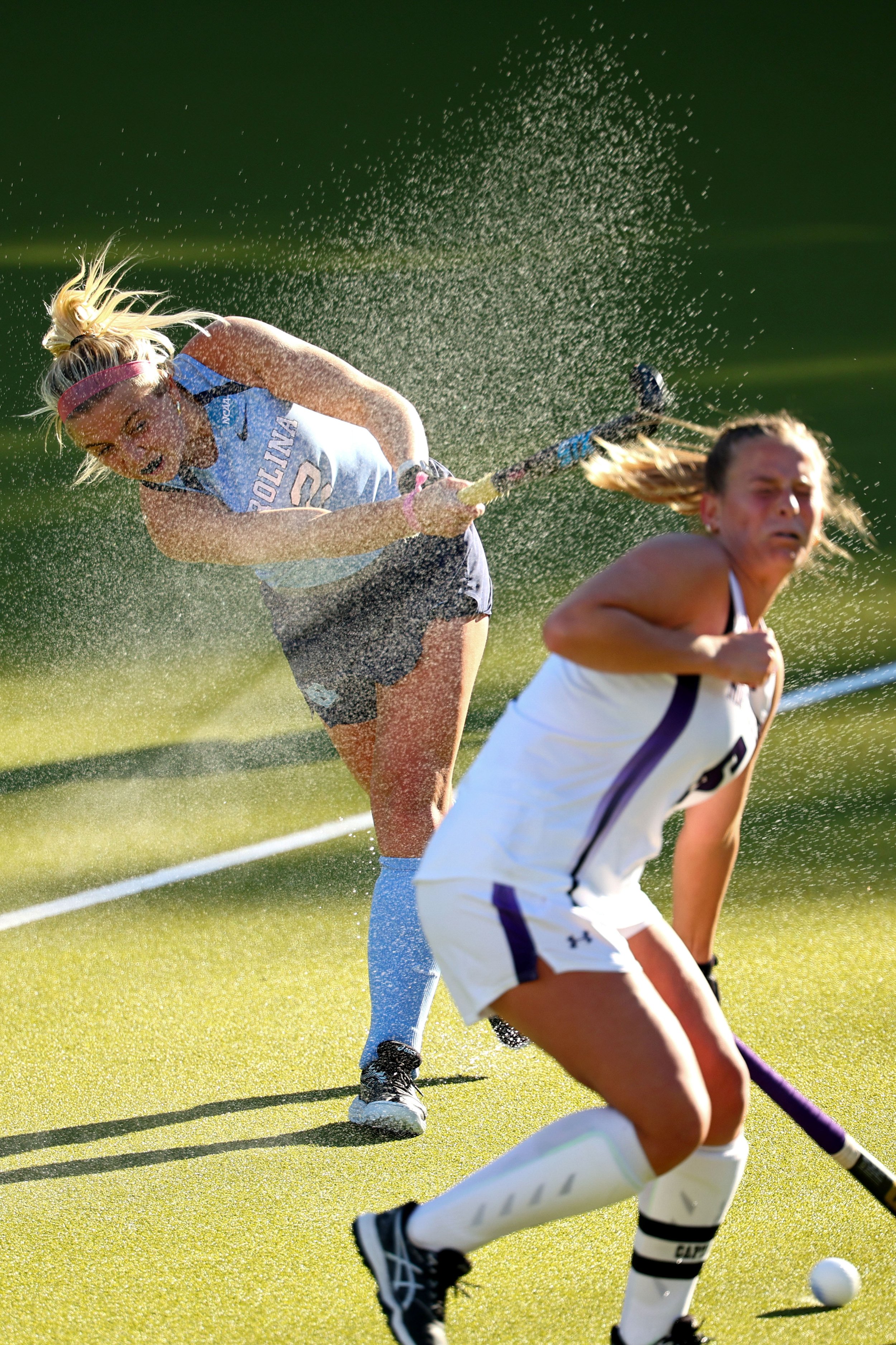  CHAPEL HILL, NORTH CAROLINA - NOVEMBER 19: Ryleigh Heck #12 of the North Carolina Tar Heels takes a shot against the Northwestern Wildcats during the Division I Women’s Field Hockey Championship held at Karen Shelton Stadium on November 19, 2023 in 