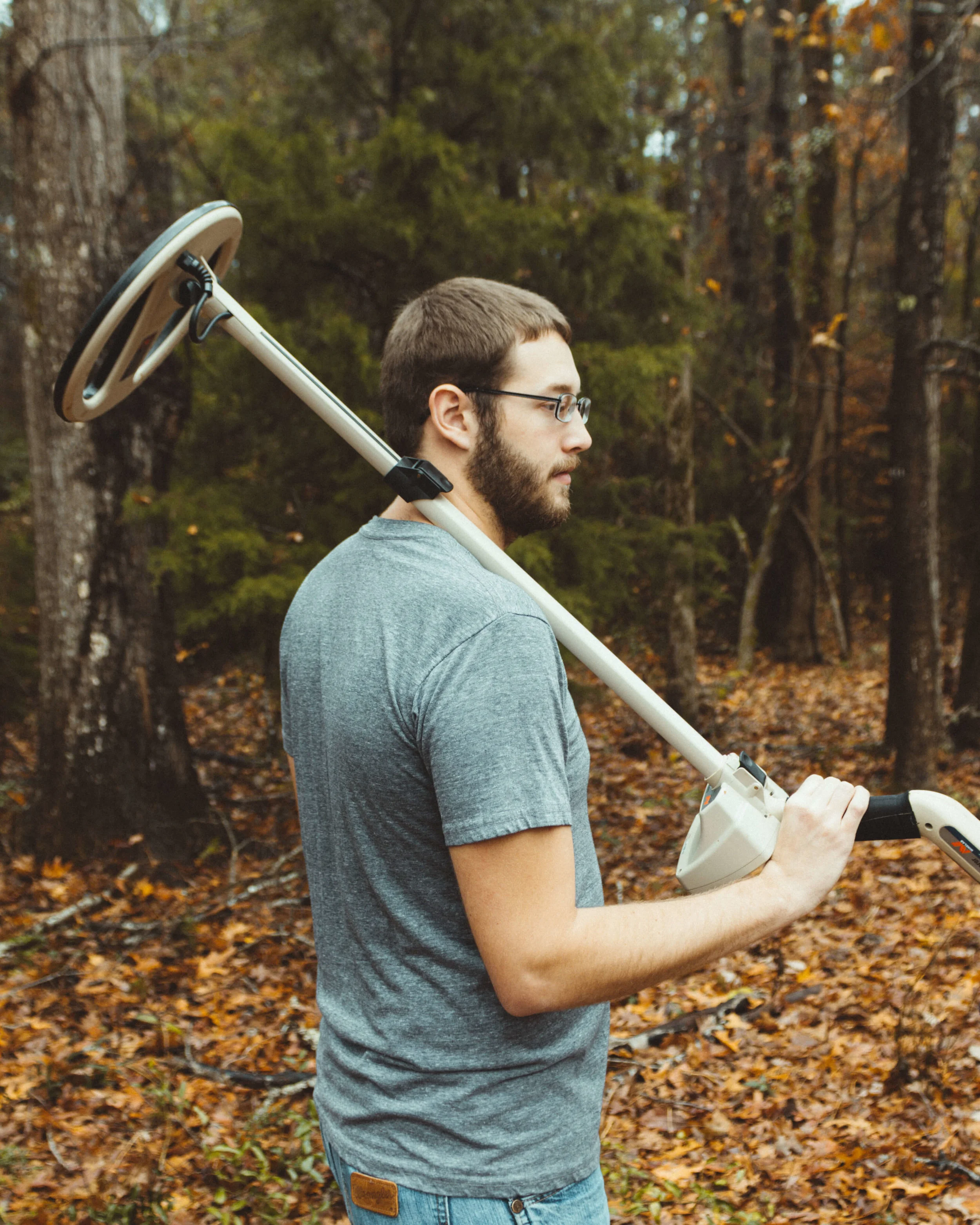 Brackston with a metal detector