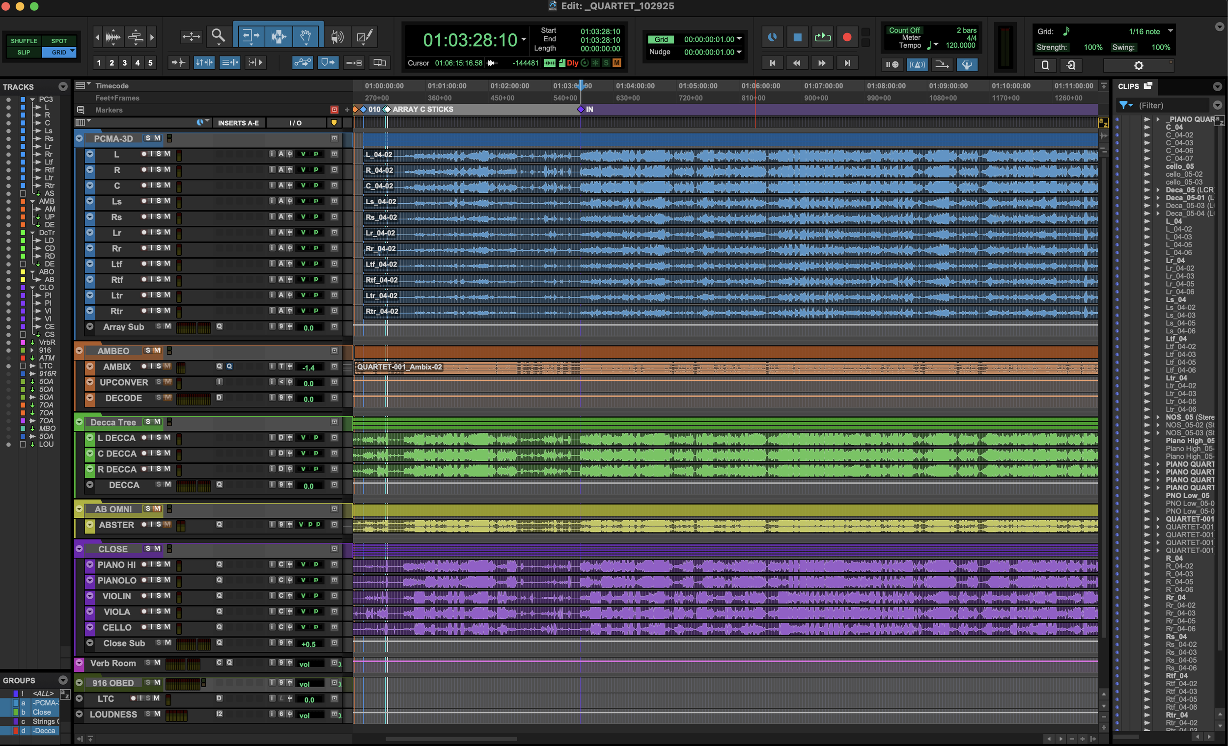 Screenshot of Pro Tools Session for Immersive Audio