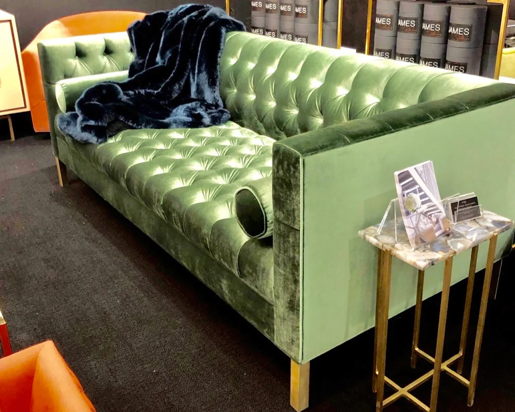 This Jimmy DeLaurentis Capri sofa was a show stopper in their bright green Juniper velvet.