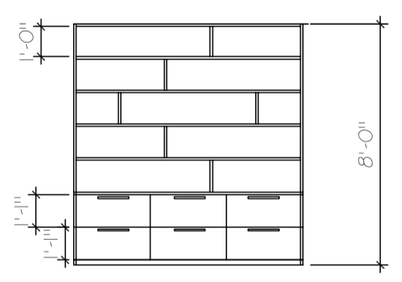 To-scale concept drawing of built-in bookcase