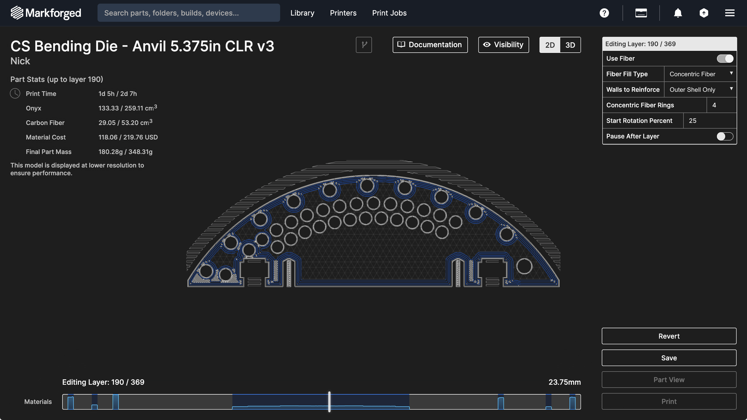 Toolpaths in Markforged's Eiger software