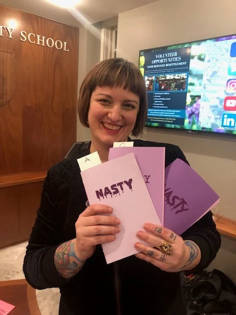 Aly Maderson Quinlog of Magik Press Studio with our Zines
