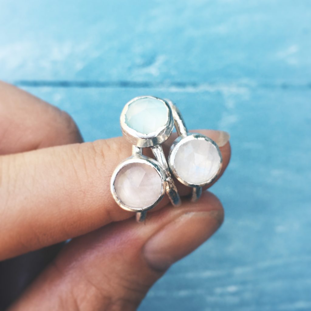 Dream Rings – My dream rings are inspired by the colours of a summer sunset. The romantic hues of a blue and pink sky evoke the dreamer in me! Set against a rustic textured band, I like to wear mine with a couple of Stack Rings. If you’d like to check out my collection in the flesh, I’m holding a stall next weekend (July 29-30) at Avebury in Wiltshire. This will be my only stall of the Summer and before I move to Canada in September, so if you haven’t had a chance to check out my pieces, now’s the time! Hope to see you there 🙂 D xo