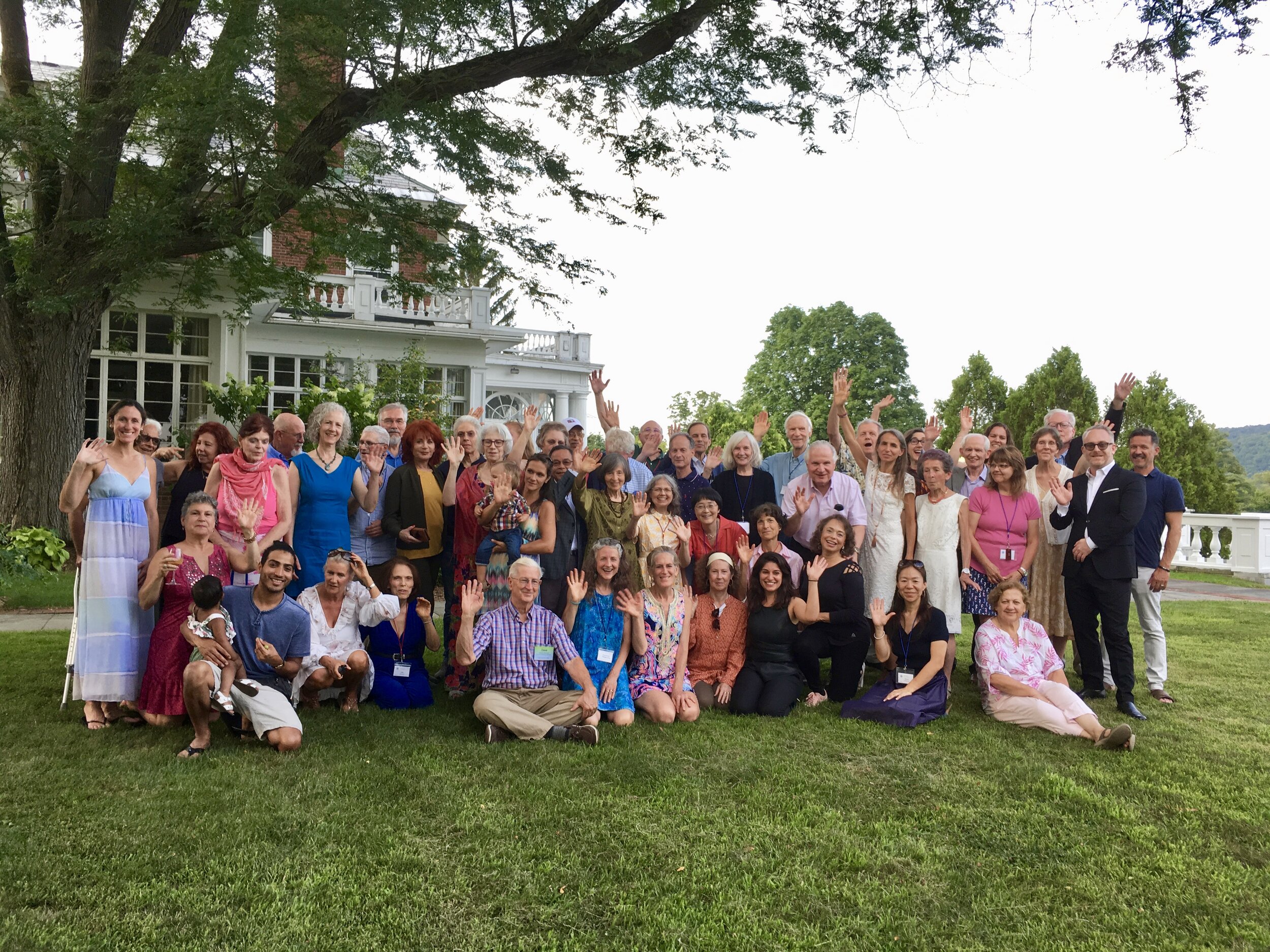 Participants, teachers, and staff at a group photo on the Eastover portico.