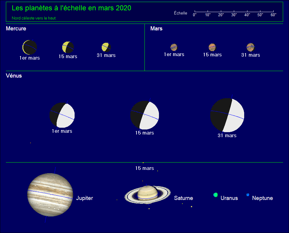 Les planètes à l’échelle pour le mois de mars 2020