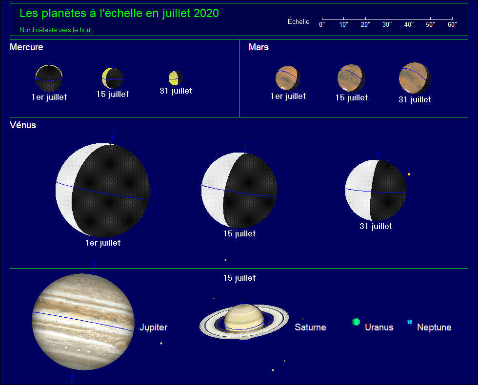 Les planètes à l’échelle pour le mois de juillet 2020