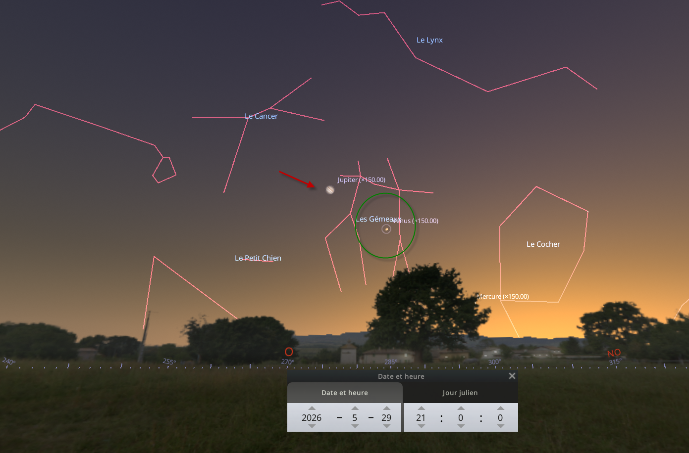 Plus haute altitude de Vénus dans le ciel