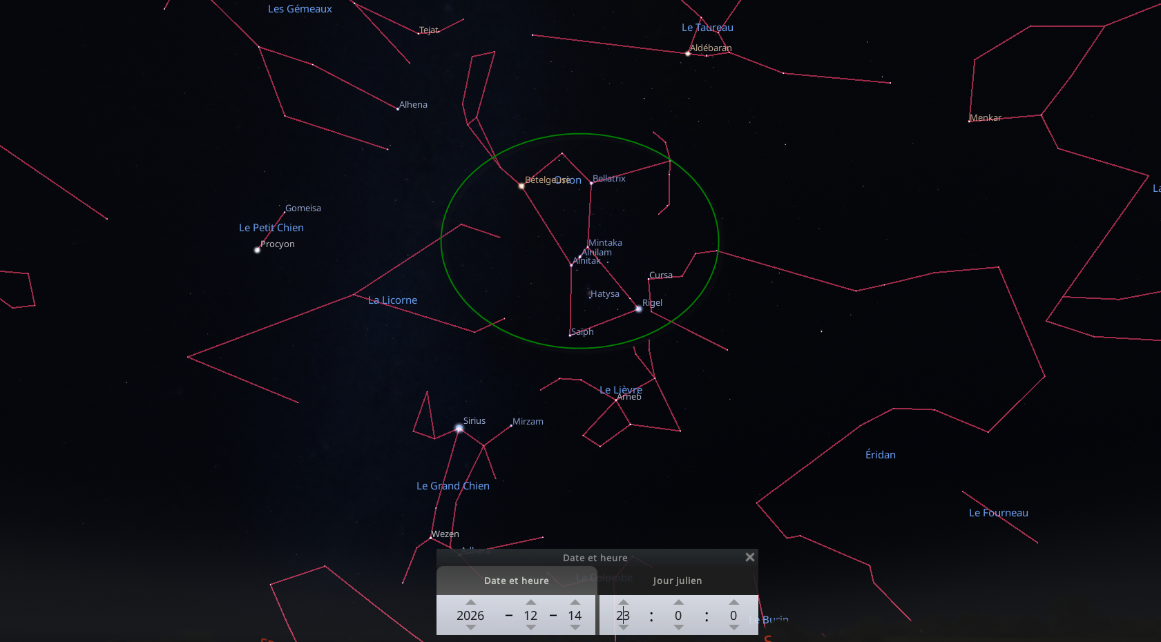 La mi-décembre est la meilleure période pour observer la constellation Orion