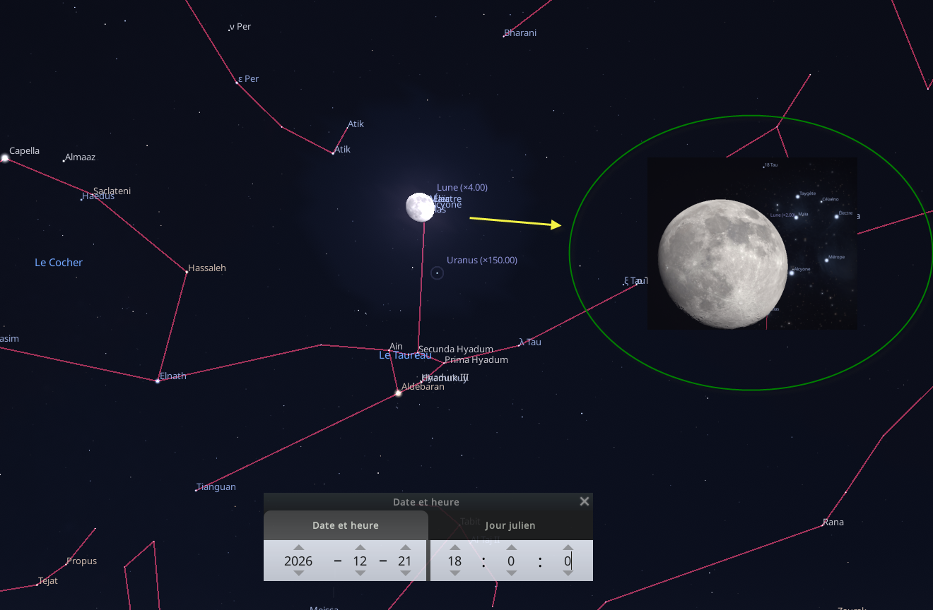 Rapprochement entre la Lune et les Pléiades