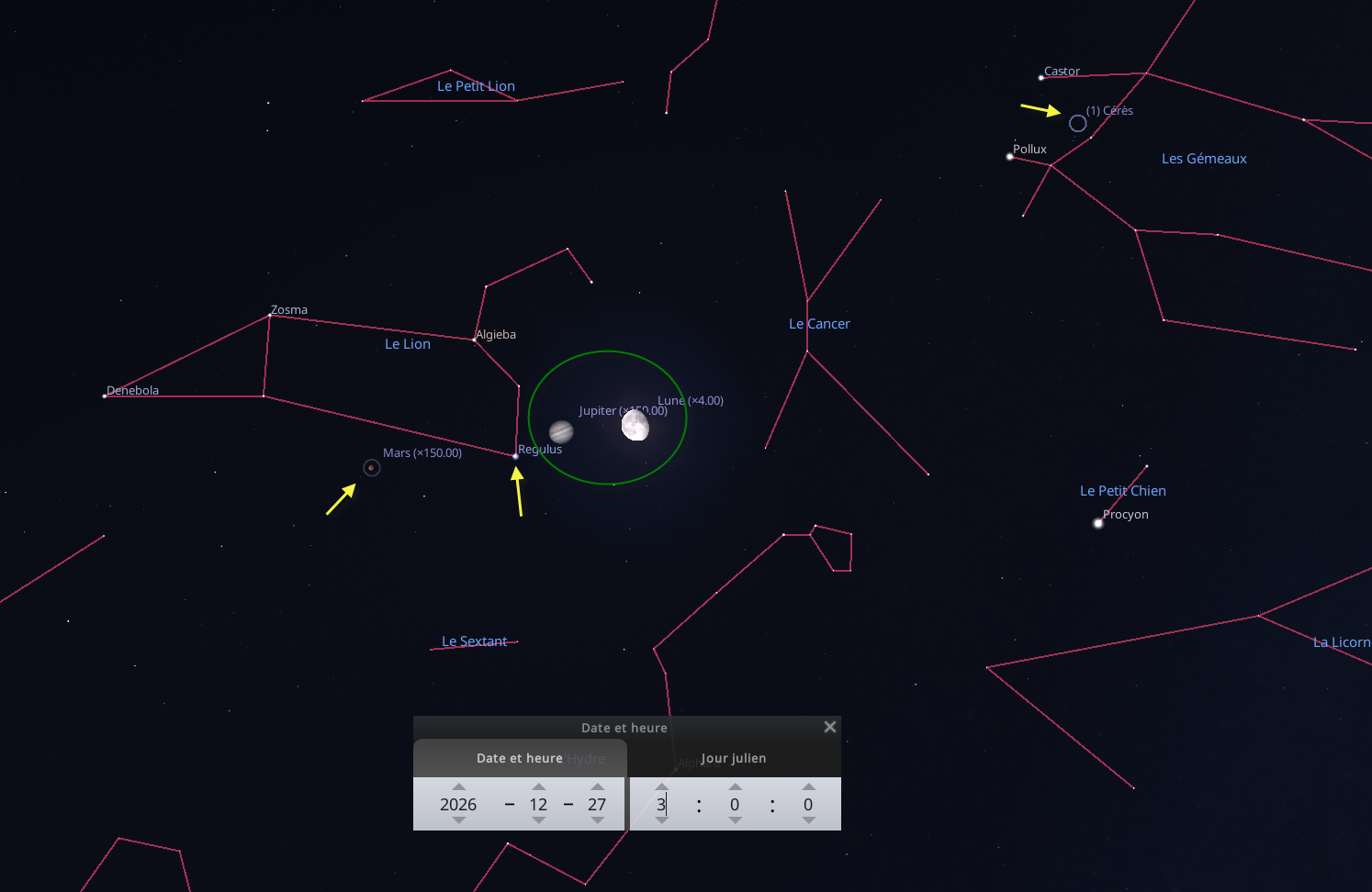 Rapprochement entre la Lune, Jupiter et Régulus