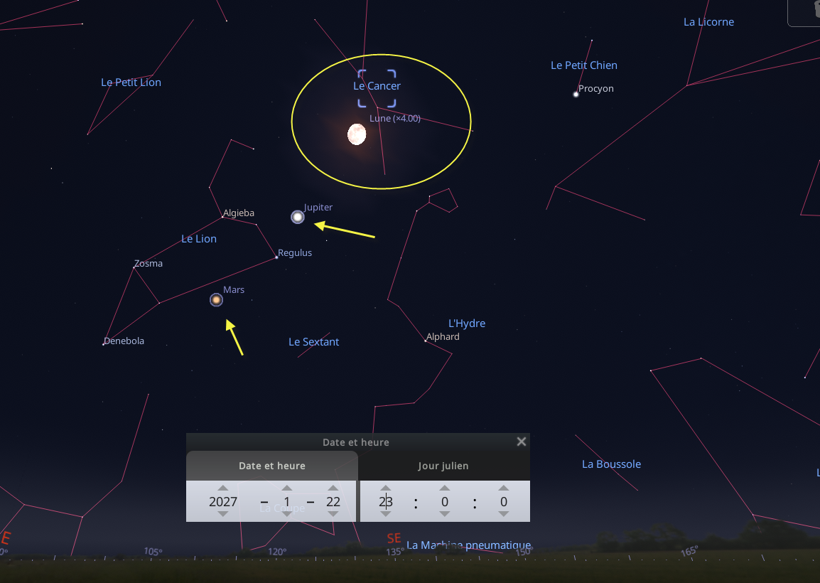 Rapprochement entre la Lune et l'amas de la crèche (Messier 44)