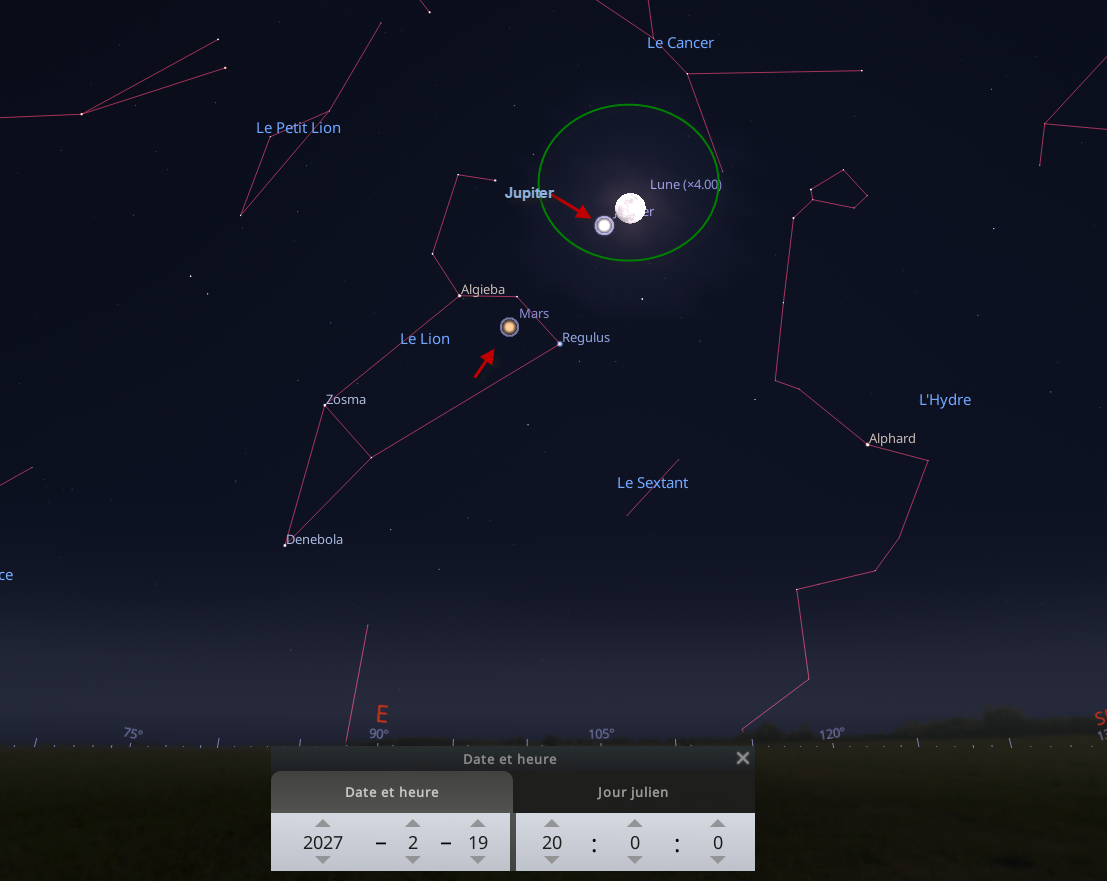 Opposition de Mars et rapprochement entre la Lune et Jupiter