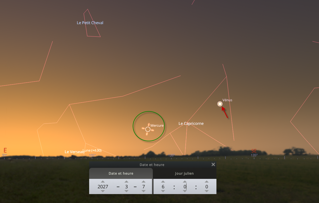 Plus haute altitude de Mercure le matin.