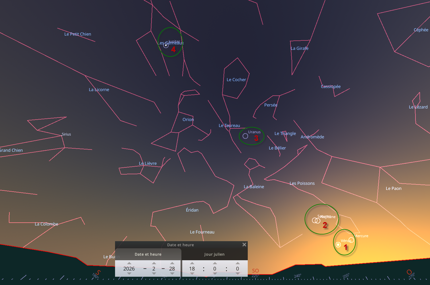 6 planètes  visibles au coucher du Soleil