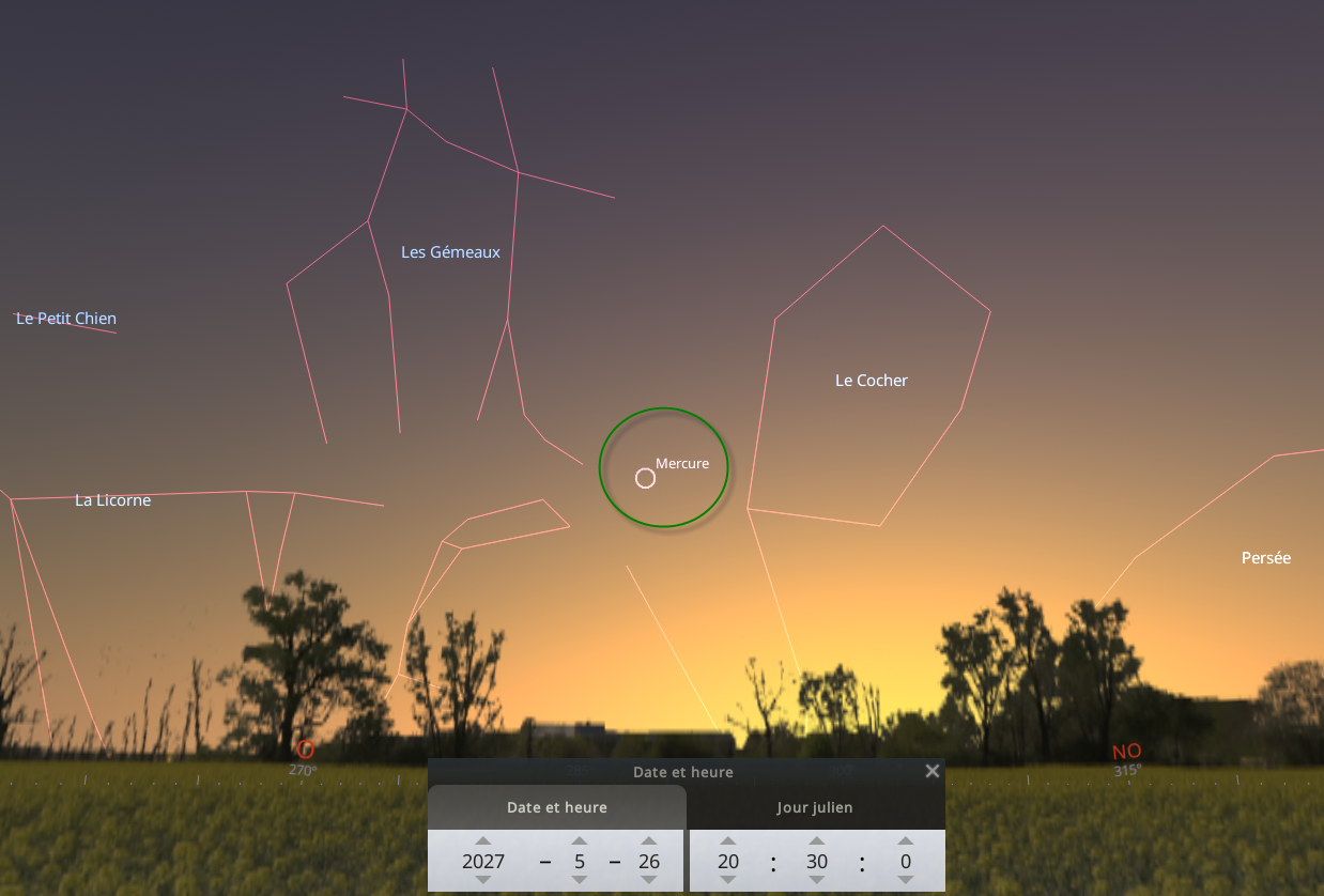 Plus haute altitude de Mercure le soir