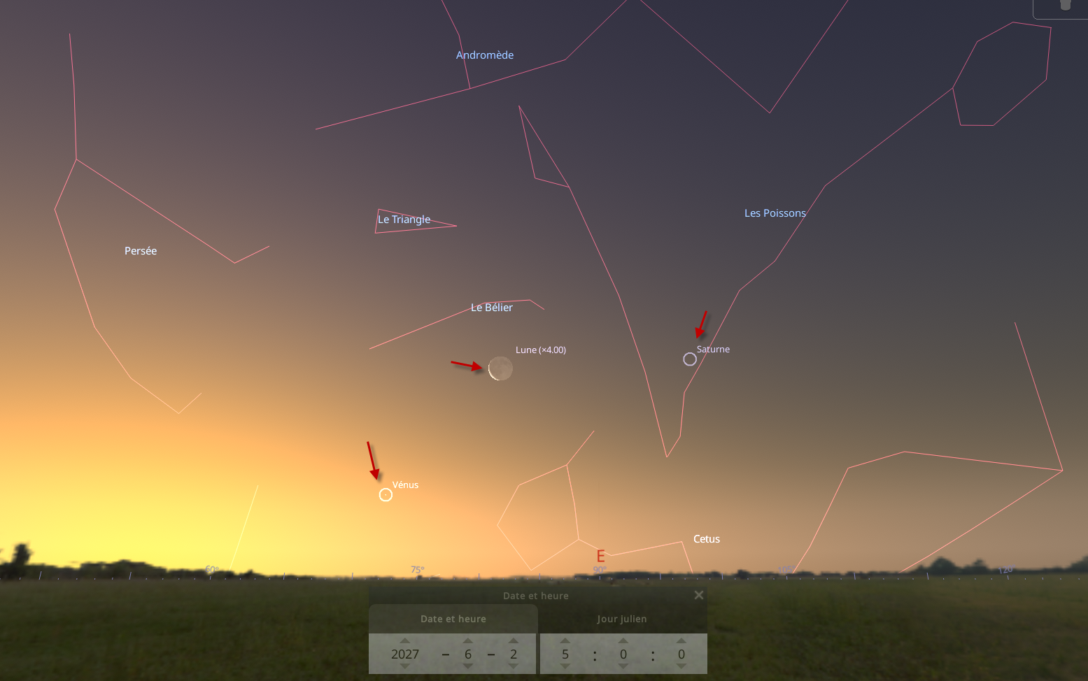 Lumière cendrée avant le lever du Soleil et renconrte entre 2 planètes