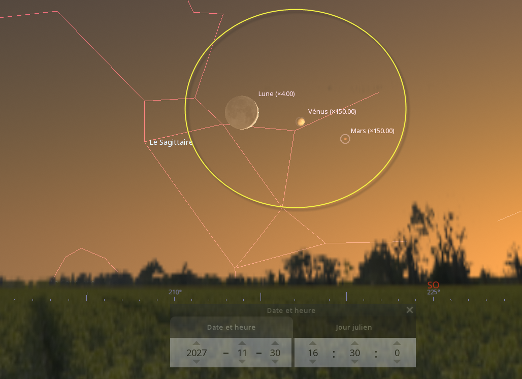 Rapprochement entre la Lune, Vénus et Mars.