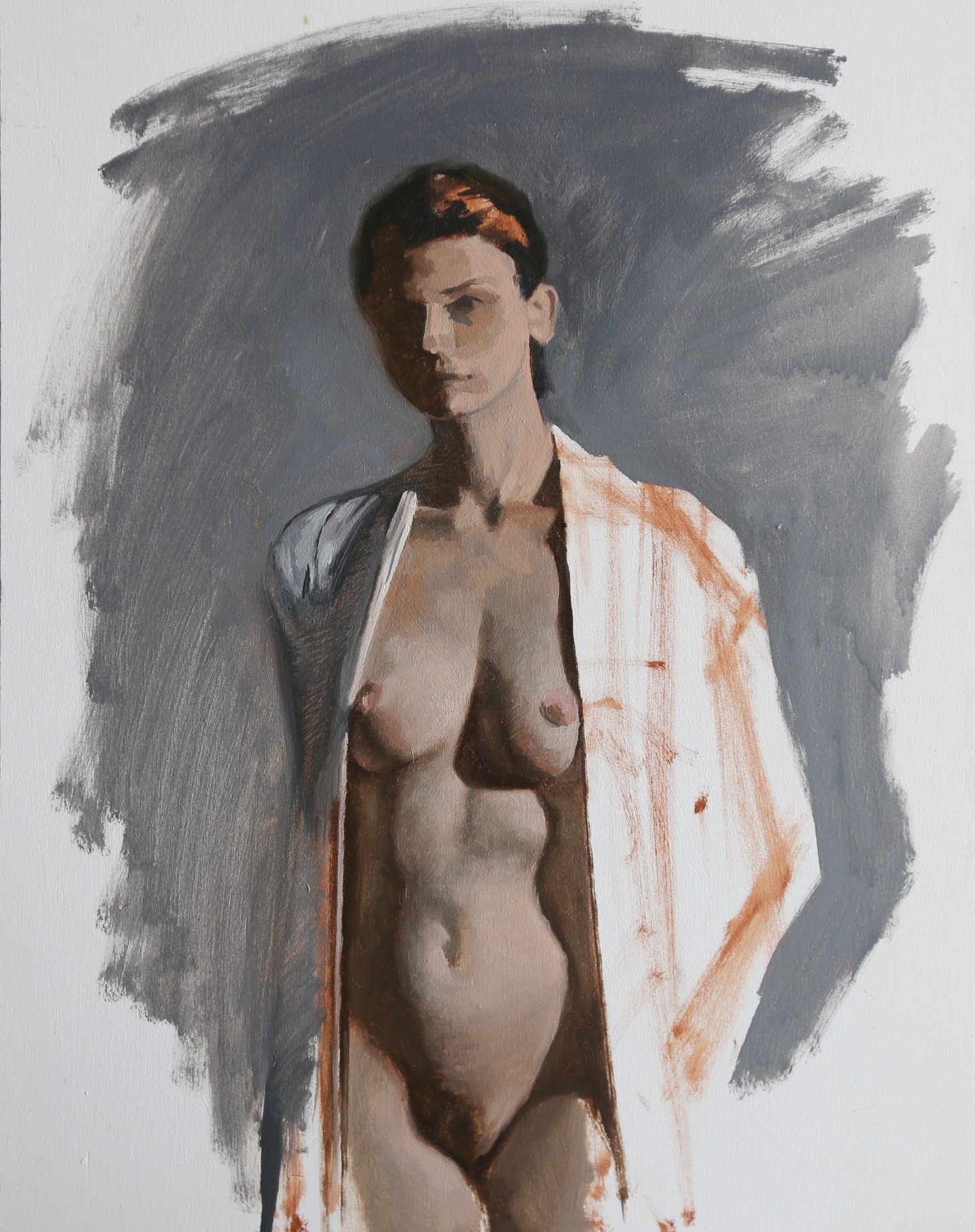 Studio sale 2.
Figure study sketch. 
30 x 40cm oil on panel. Signed.
100 euro (+ shipping)
This figure study was done as a practice in observation specifically of the varying temperatures of skin. I wanted to understand more the play between the oran