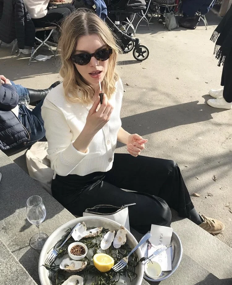 Maja with her favorite food. ‘Everything that makes it’s own house’.