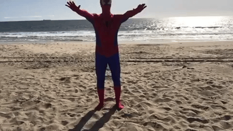 Spider-Man doing bodyweight squat