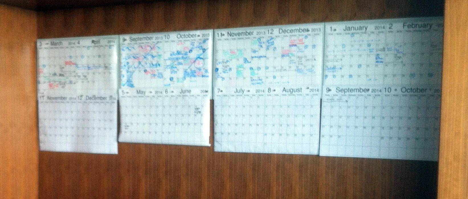 The previous calendar solution was a dry-erase poster method that was manually kept in sync with the Outlook calendars of the parents.